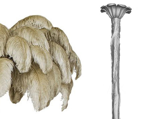 A cut-out of sand plumes paired with the silver-finish stem option, for this Clérachic chandelier.