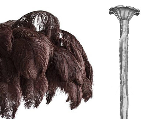 A cut-out of chocolate-brown plumes paired with the silver-finish stem option, for this Clérachic chandelier.
