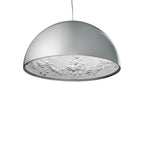 Clérachic dome pendant light in white on white, with a white floral garland relief inside.