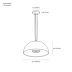 Clérachic pendant light dimension drawing, 60 cm, every measurement marked in centimetres and inches.