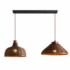A two-light bar on this Clérachic pendant carries two rounded rattan basket shades, photographed on white.
