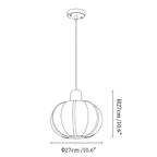 Clérachic pendant light dimension drawing, 1 of 3, every measurement marked in centimetres and inches.