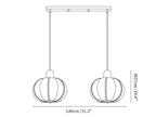 Clérachic pendant light dimension drawing, 2 of 3, every measurement marked in centimetres and inches.