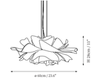 Clérachic pendant light dimension drawing, every measurement marked in centimetres and inches.