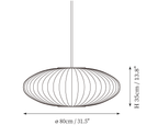 Clérachic pendant light dimension drawing, 1 of 9, every measurement marked in centimetres and inches.