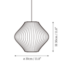 Clérachic pendant light dimension drawing, 3 of 9, every measurement marked in centimetres and inches.