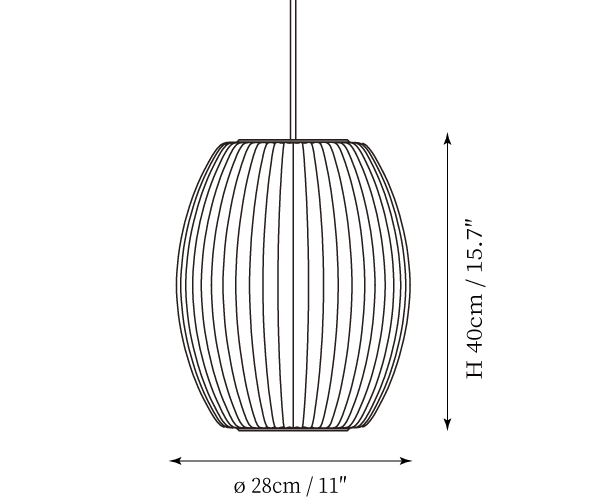Clérachic pendant light dimension drawing, 4 of 9, every measurement marked in centimetres and inches.