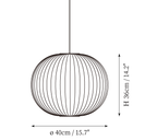 Clérachic pendant light dimension drawing, 5 of 9, every measurement marked in centimetres and inches.