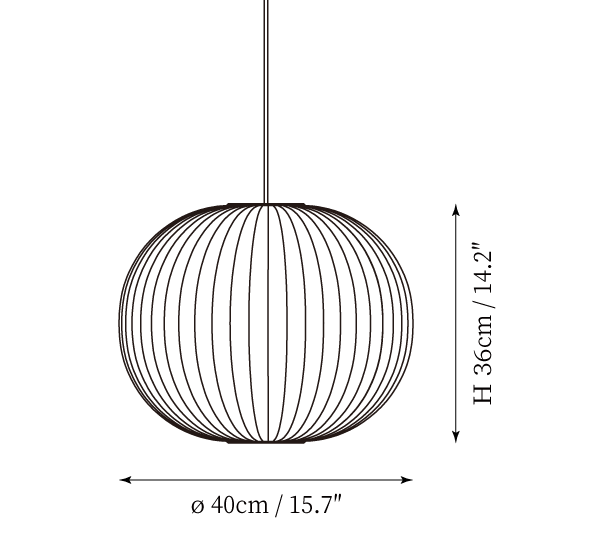Clérachic pendant light dimension drawing, 5 of 9, every measurement marked in centimetres and inches.