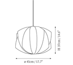 Clérachic pendant light dimension drawing, 6 of 9, every measurement marked in centimetres and inches.