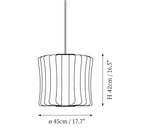 Clérachic pendant light dimension drawing, 7 of 9, every measurement marked in centimetres and inches.