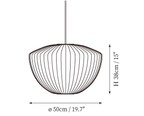 Clérachic pendant light dimension drawing, 8 of 9, every measurement marked in centimetres and inches.