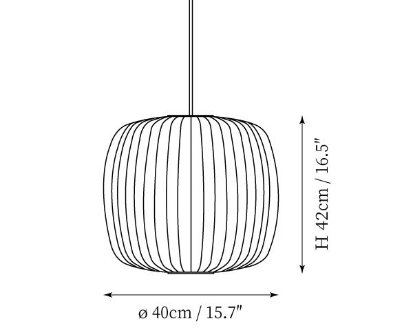 Clérachic pendant light dimension drawing, 9 of 9, every measurement marked in centimetres and inches.