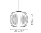 Clérachic pendant light dimension drawing, 9 of 9, every measurement marked in centimetres and inches.