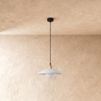 Clérachic pendant light in white, the saucer shade and globe diffuser viewed from a slightly different angle.