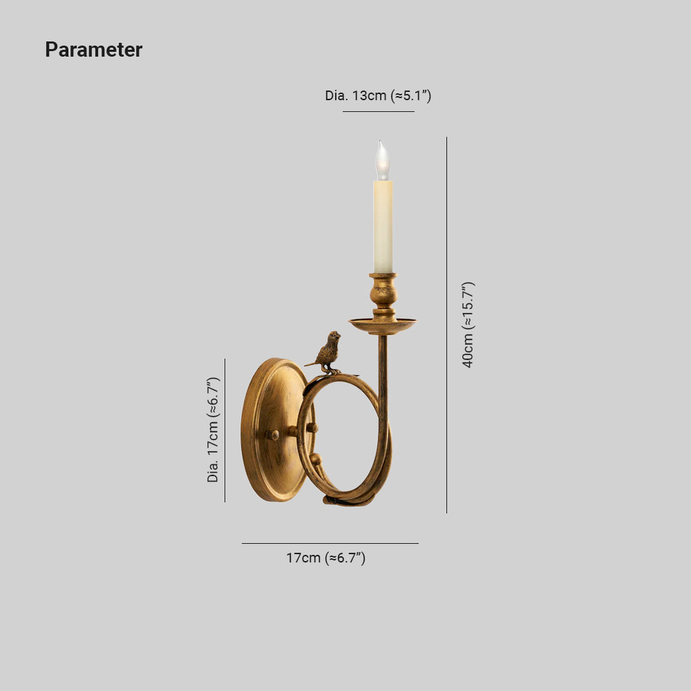 A Clérachic dimension diagram noting a 40 cm height, 17 cm ring width, and 13 cm ring diameter for the wall sconce.