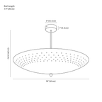 Clérachic pendant light dimension drawing, every measurement marked in centimetres and inches.