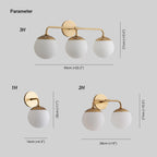 Dimension drawing for the Clérachic Petal-Cap Globe Sconce: 1H 16cm (6.3″) x 28cm (11″); 2H 38cm (15″) and 3H 59cm (23.2″), both 27cm (10.6″) high.