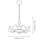 Clérachic pendant light dimension drawing, every measurement marked in centimetres and inches.
