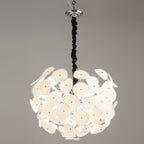 Wide view of the unlit Clérachic Petal Sphere Chandelier showing its dense cluster of oval glass petals.