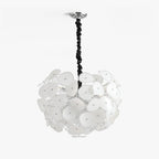 Clérachic Petal Sphere Chandelier photographed unlit on a plain white background, chain and chrome canopy visible.