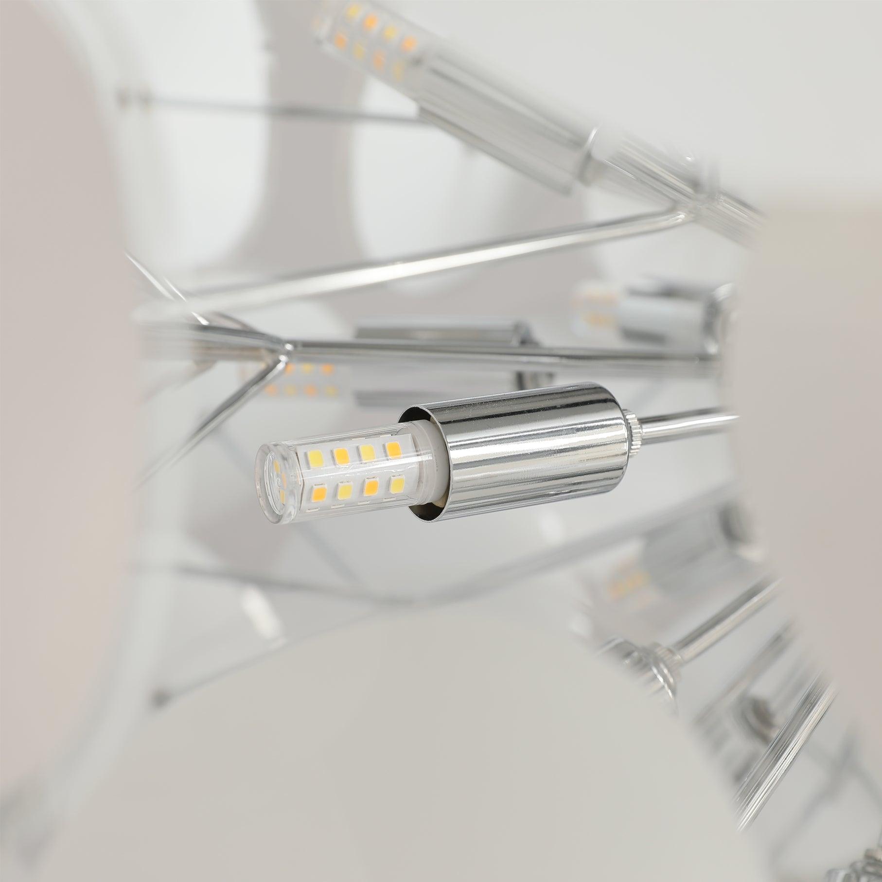 Clérachic Petal Sphere Chandelier shown unlit and angled, its chrome canopy and black cord at full length.