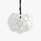 Unlit Clérachic Petal Sphere Chandelier photographed on a plain white background, full pendant length visible.