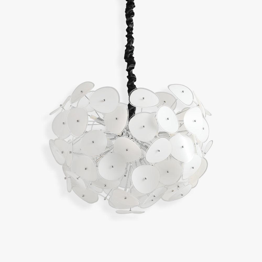 Unlit Clérachic Petal Sphere Chandelier photographed on a plain white background, full pendant length visible.