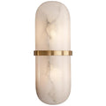 Clérachic Pill-Shaped Wall Sconce in brass, one capsule of chalk-white alabaster split at the waist by a slim brass band.