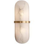Clérachic Pill-Shaped Wall Sconce in brass, one capsule of chalk-white alabaster split at the waist by a slim brass band.