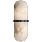 The black-band Clérachic Pill-Shaped Wall Sconce, its honey-cream alabaster carrying tawny markings above and below the metal.