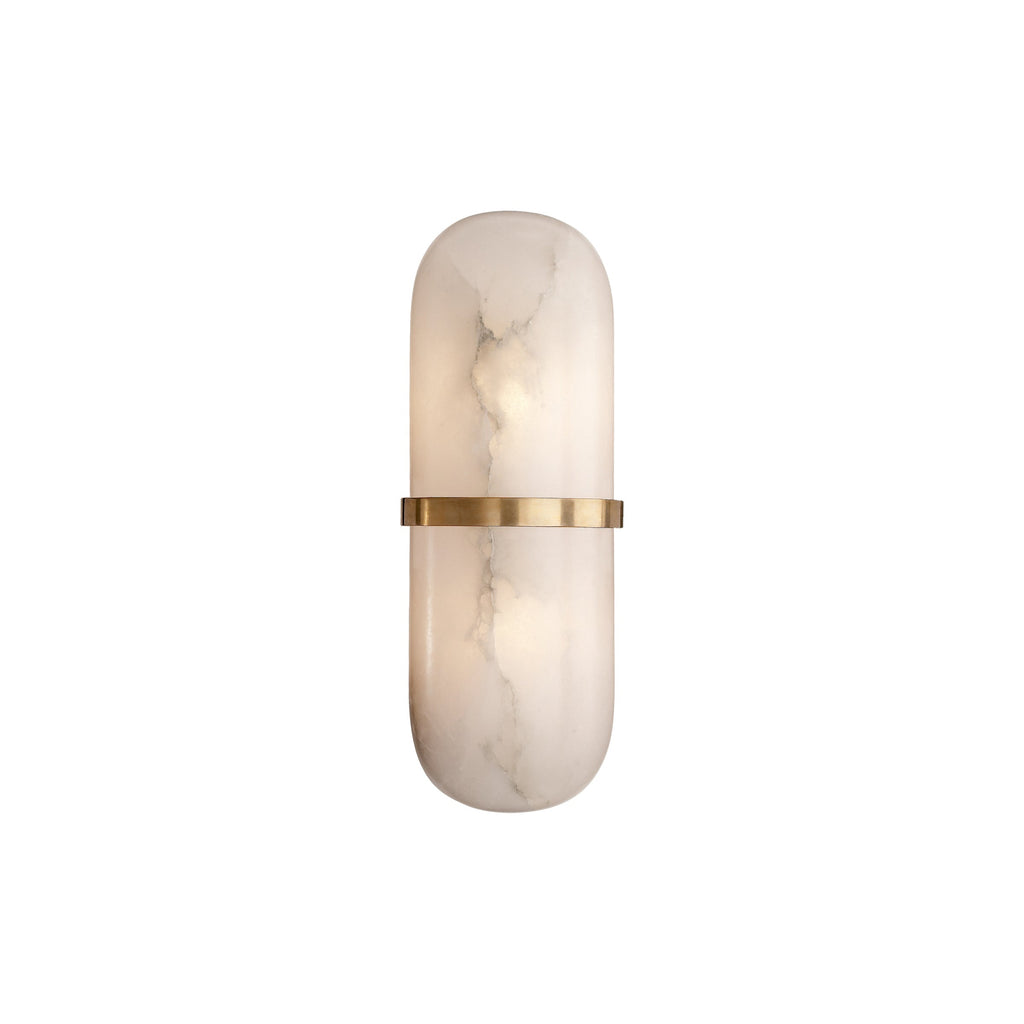 Studio view of the Clérachic Pill-Shaped Wall Sconce, the brass band wrapping the stone with no screws or cord in sight.