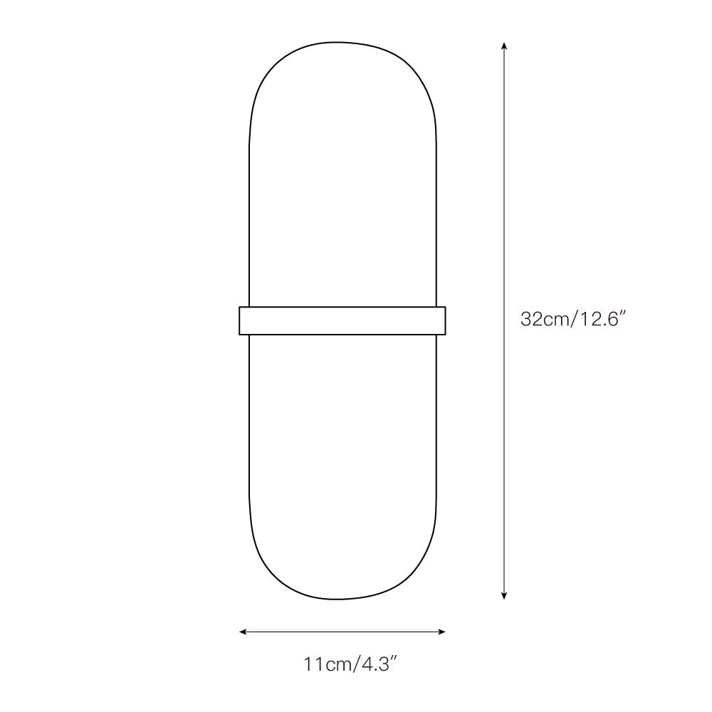 Dimension drawing for the Clérachic Pill-Shaped Wall Sconce, 32cm/12.6″ tall and 11cm/4.3″ wide.