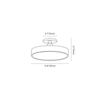 Clérachic ceiling light dimension drawing, 1 of 3, every measurement marked in centimetres and inches.