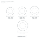 Technical dimension drawing of the Clérachic Pink Crystal Chandelier for Dining Table, 70 to 92 cm in all 4 sizes — 6 lights at 70 cm (27.6″) across, 8 lights at 75 cm (29.5″) across, 10 lights at 80 cm (31.5″) across, 15 lights at 92 cm (36.2″) across, drawn to one scale.