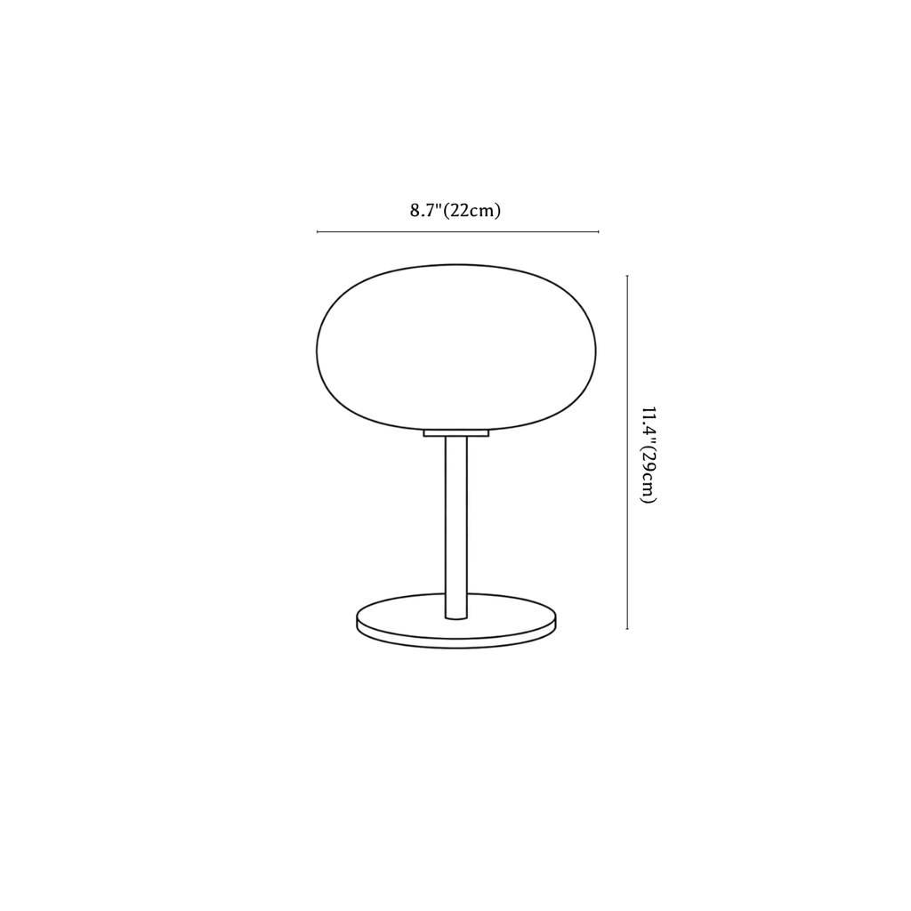 Clérachic table lamp dimension drawing, every measurement marked in centimetres and inches.