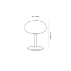 Clérachic table lamp dimension drawing, every measurement marked in centimetres and inches.