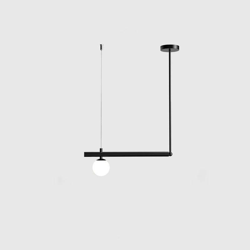 Single-globe black Clérachic pendant with a round ceiling cap, a black rod and a short bar, on a light grey background.
