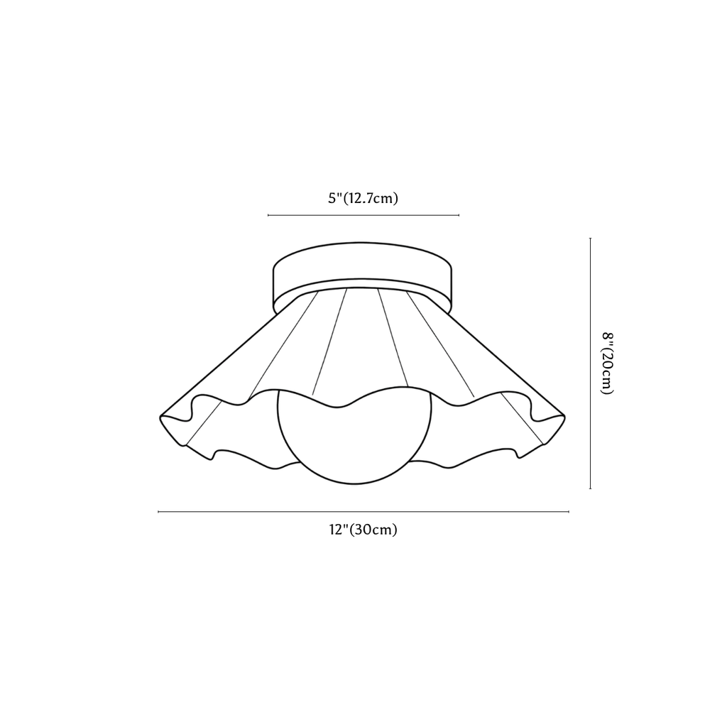 Clérachic ceiling light dimension drawing, every measurement marked in centimetres and inches.