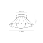 Clérachic ceiling light dimension drawing, every measurement marked in centimetres and inches.
