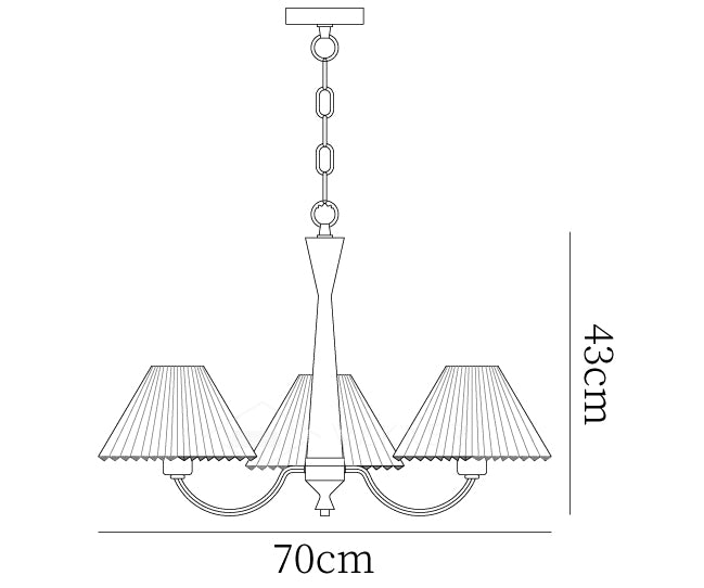 Dimension drawing of the pleated chandelier, in outline against white.