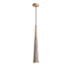 Slim tapered Clérachic pendant with a round wooden ceiling canopy and a brown cord, on a plain white backdrop.