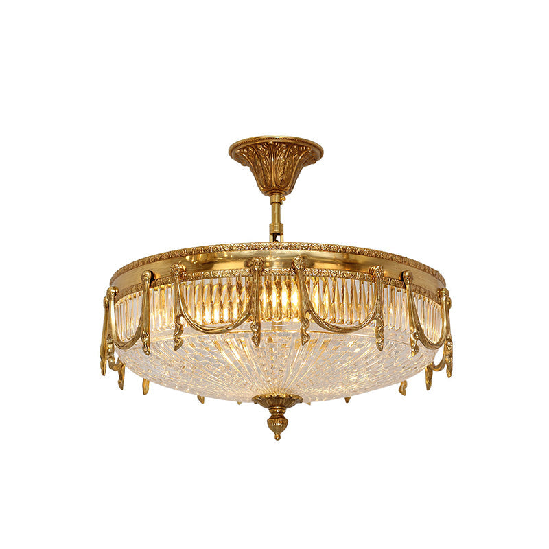 Clérachic brass ceiling light with a pleated clear glass shade, cut out on a plain white background.