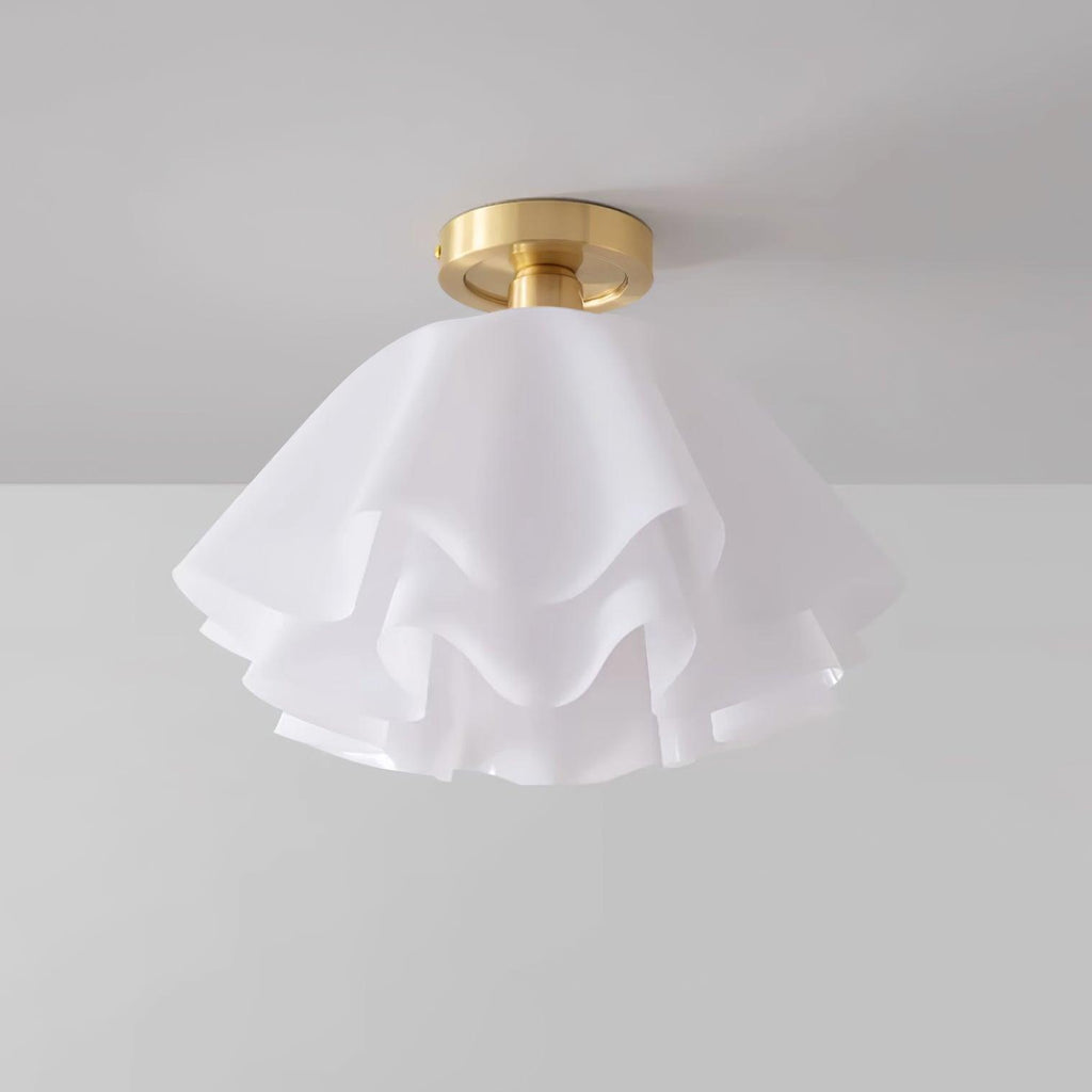 Low-angle studio shot of the Clérachic Pleated Petal Ceiling Light, the ruffled acrylic layers overlapping like a half-open flower.