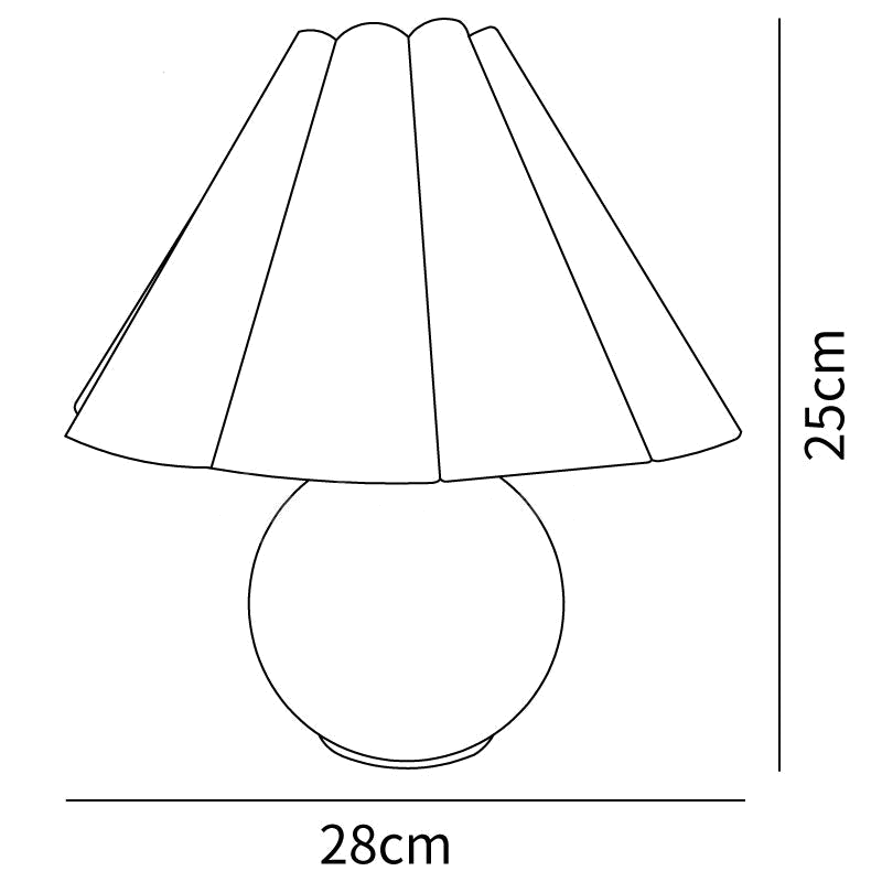 Dimension drawing of this Clérachic table lamp, with its height of 25 cm and width of 28 cm marked.