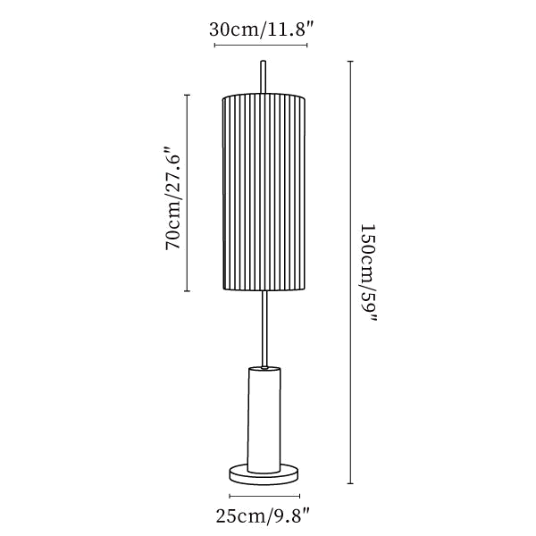 Dimension drawing of this Clérachic floor lamp, with its height and width marked.