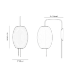 Clérachic wall light dimension drawing, barrel shade, 28 × 35 cm, every measurement marked in centimetres and inches.