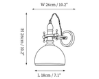 Dimension drawing of this Clérachic wall light with a smaller dome shade, with its height and width marked.