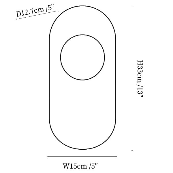 Dimension drawing of the plinto marble wall sconce, in outline against white.