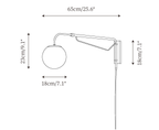 Clérachic wall light dimension drawing, every measurement marked in centimetres and inches.